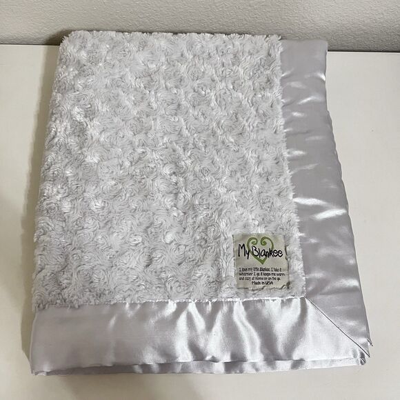 My Blankee White Rosette Swirl Baby Blanket Satin Trim Security Blanket Lovey - Picture 1 of 16